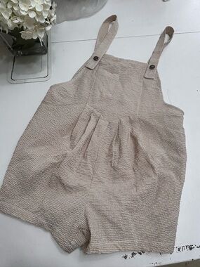 PRIV - Beige Textured Cotton Romper Overalls Relaxed Fit Size Small